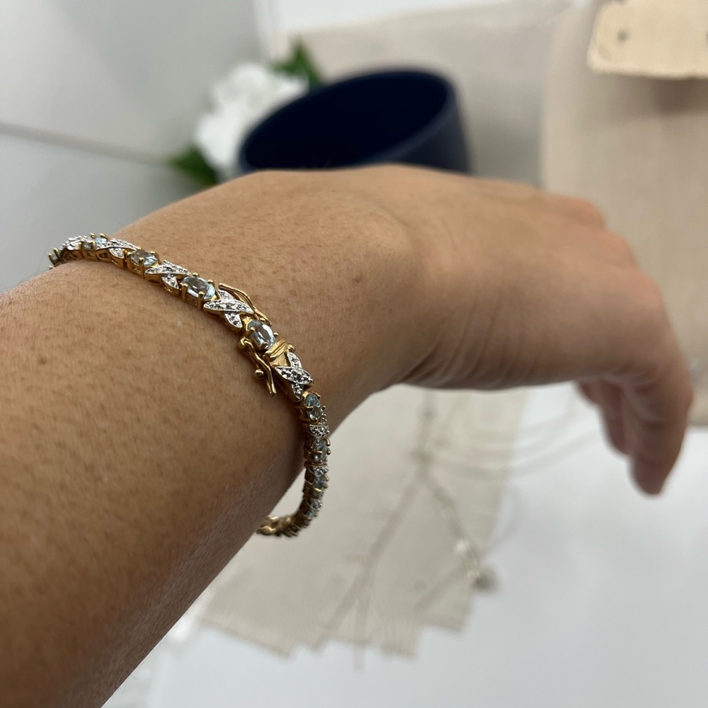 ✨ Vintage Sterling Silver & Gold-Plated Blue Gemstone Bracelet - Picture 6 of 16